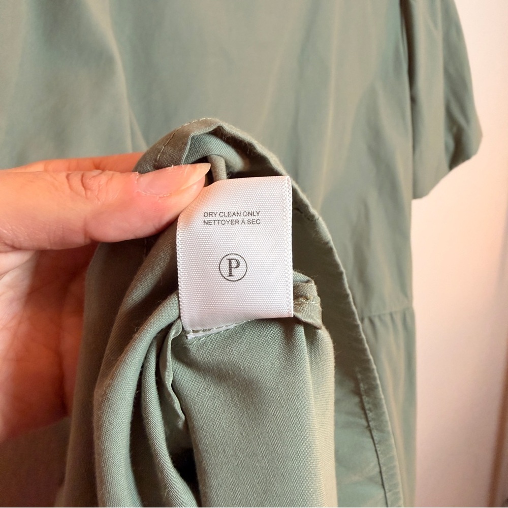 Brochu Walker Olive Green Wool Dress L Button Pockets Quiet Luxury Minimimalist - Picture 14 of 15
